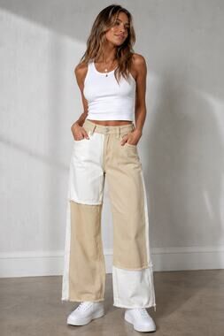 Princess Polly Patchwork Wide Leg Jeans Color Block Denim Pants US 4